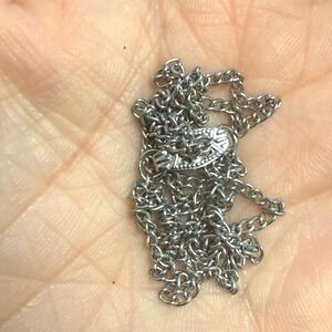 Silver Tone Curb Chain Necklace Cross Filigree Decorative Clasp 15 Inch Unisex